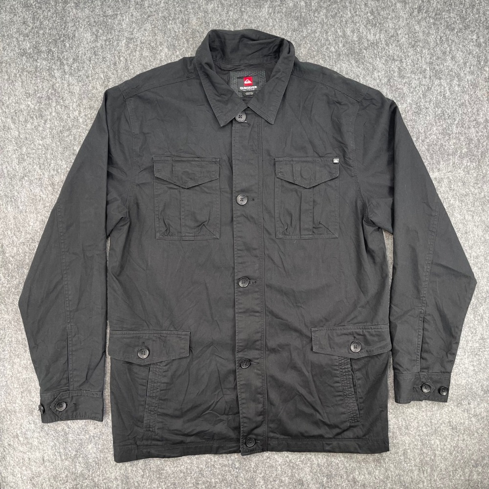 Quiksilver Jacket Mens 2XL Black Cotton Utility Field Button Down Collared